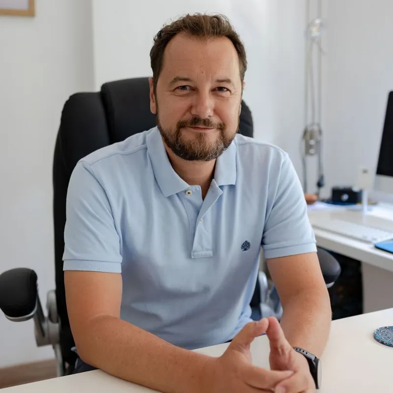 Francisco García Moreno, psicólogo de Cima Psicólogos Granada, sentado en su consulta